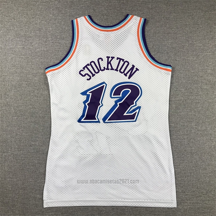 Camiseta Nino Utah Jazz John Stockton #12 Hardwood Classics Throwback 1996-97 Blanco